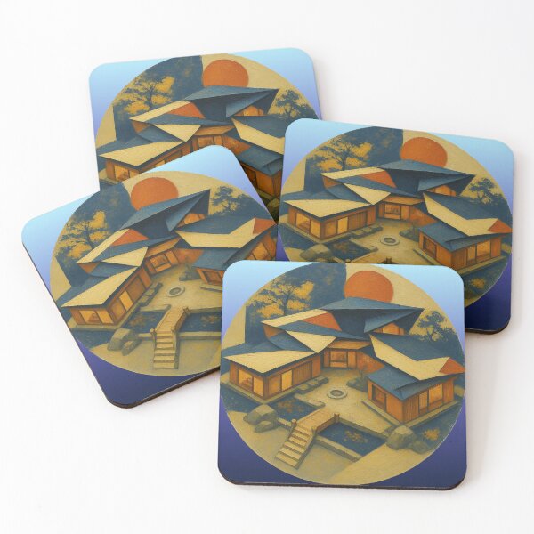 Item preview, Japanese Traditional Architecture Sunset Pagoda Illustration designed and sold by Suha Design Studio.