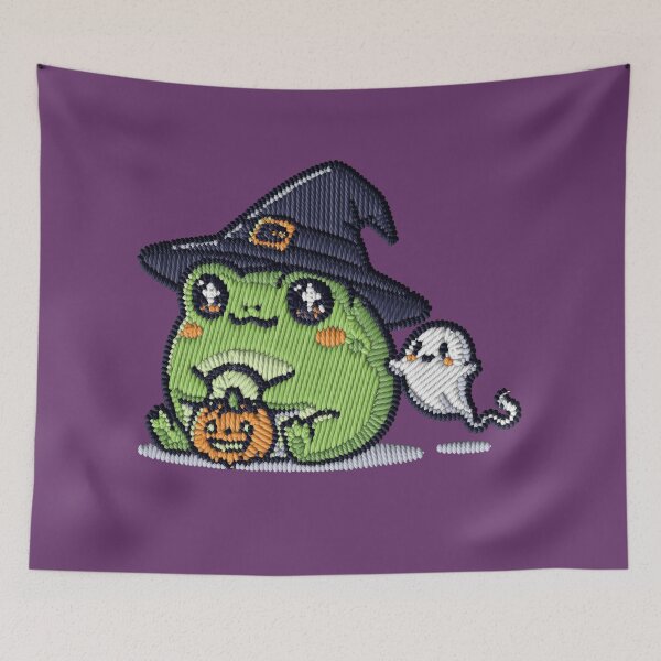 Item preview, Kawaii Halloween Frog Ghost Pumpkin Embroidery Patch Sticker designed and sold by · GAMING SOUL ·.
