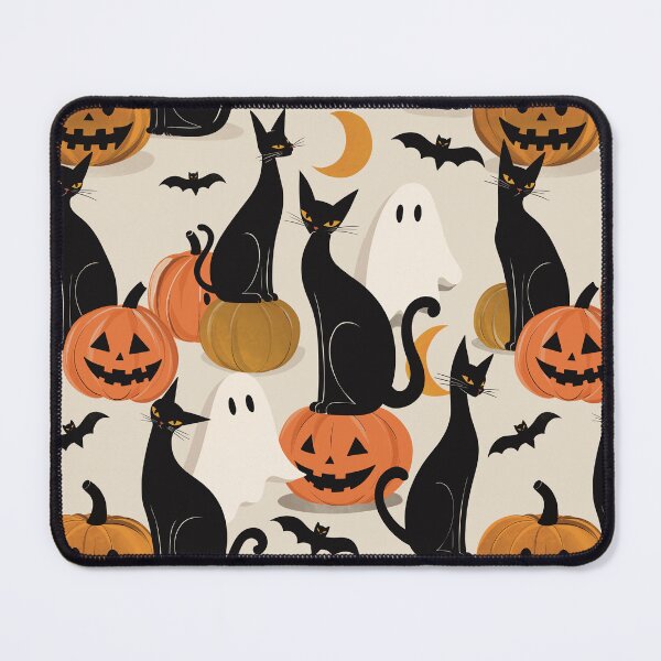 Item preview, Black Cats, Pumpkins & Ghosts Beige Halloween Pattern designed and sold by MonNoir.