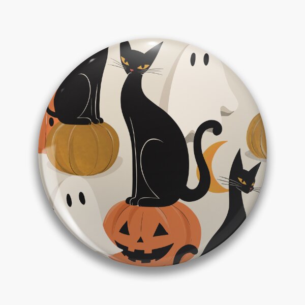 Item preview, Black Cats, Pumpkins & Ghosts Beige Halloween Pattern designed and sold by MonNoir.