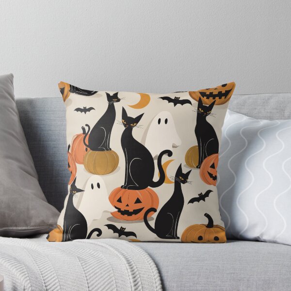 Item preview, Black Cats, Pumpkins & Ghosts Beige Halloween Pattern designed and sold by MonNoir.