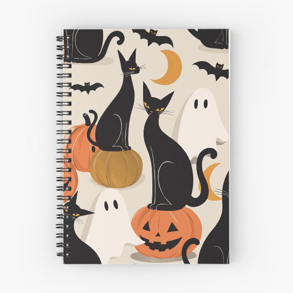 Item preview, Black Cats, Pumpkins & Ghosts Beige Halloween Pattern designed and sold by MonNoir.