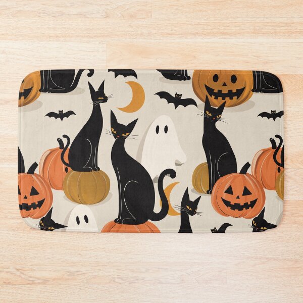 Item preview, Black Cats, Pumpkins & Ghosts Beige Halloween Pattern designed and sold by MonNoir.