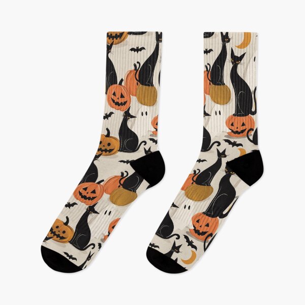 Item preview, Black Cats, Pumpkins & Ghosts Beige Halloween Pattern designed and sold by MonNoir.