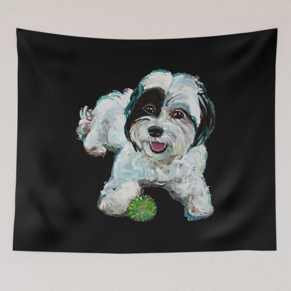 Item preview, Playful Dog Portrait Painting - Fluffy Pup with Ball designed and sold by GiaoCalonas.