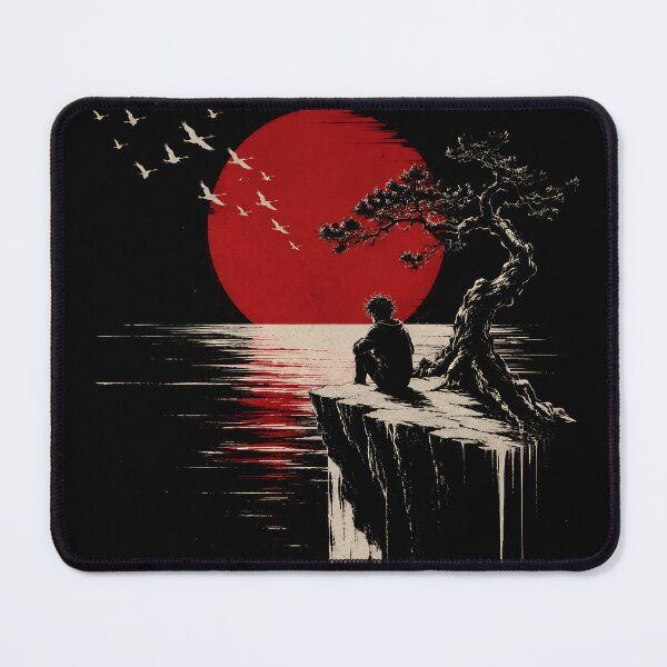Item preview, Silent Horizon - Minimalist landscape of a dark, Japanese-inspired sunset designed and sold by alekachi.