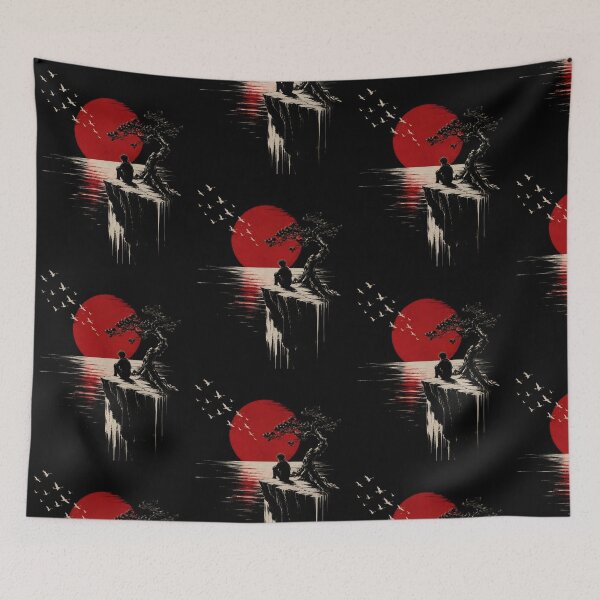 Item preview, Silent Horizon - Minimalist landscape of a dark, Japanese-inspired sunset designed and sold by alekachi.