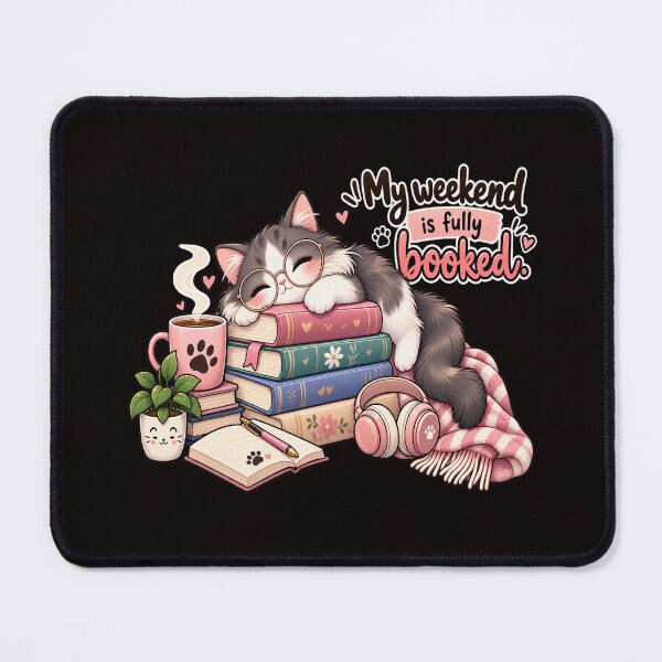 Item preview, My Weekend Is Fully Booked Cute Cat Bookish Reader Sticker designed and sold by Salwastore.