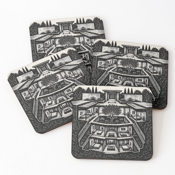 Item preview, Monochrome Linocut Modern Villa Architecture. designed and sold by Suha Design Studio.