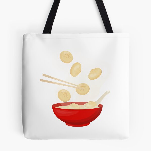 Item preview, Dumplings into Red Bowl – Chinese Food Illustration designed and sold by EmeraldeaArt.