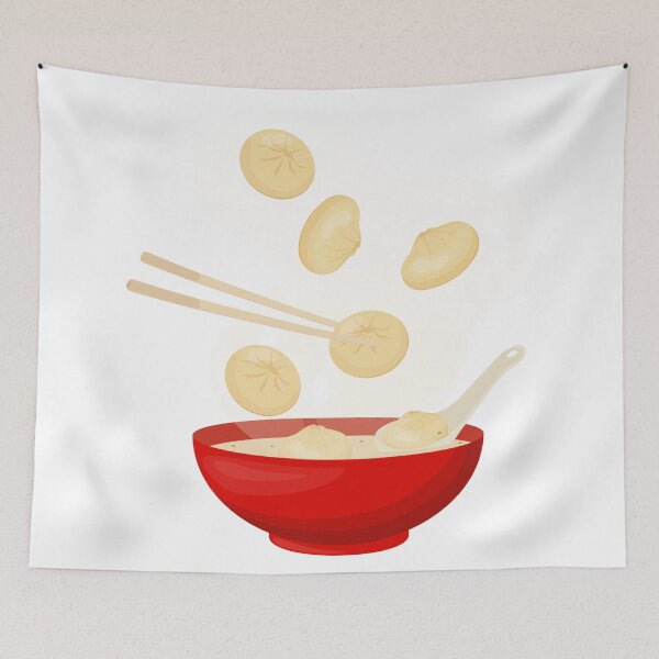 Item preview, Dumplings into Red Bowl – Chinese Food Illustration designed and sold by EmeraldeaArt.