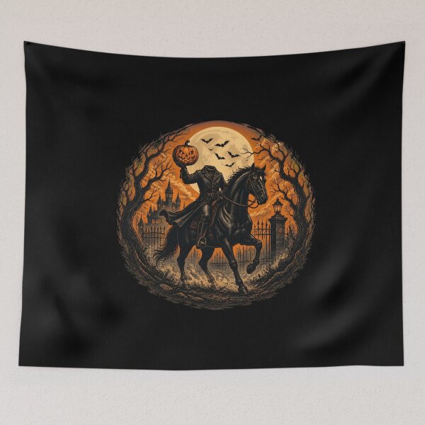 Item preview, Headless Horseman Halloween Pumpkin Spooky Moon Bats designed and sold by a-baker-zl.