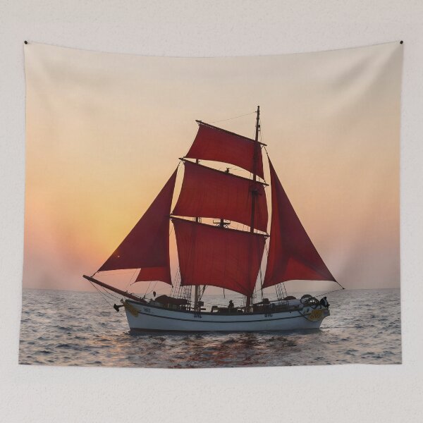 Item preview, Scarlet Sails Brig: Romantic Sunset Voyage designed and sold by Serene Strokes Art.