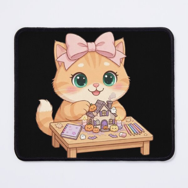 Item preview, Cute Halloween Crafting Cat Haunted House Table designed and sold by Moody Vibes Studio.