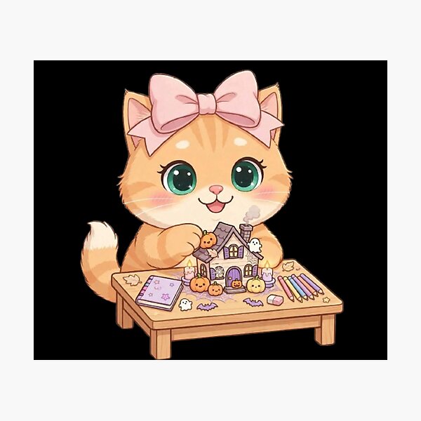 Item preview, Cute Halloween Crafting Cat Haunted House Table designed and sold by Moody Vibes Studio.
