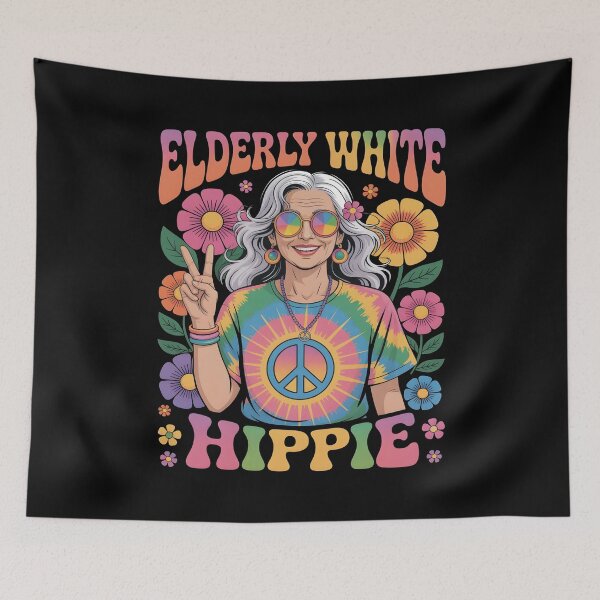 Item preview, Elderly White Hippie Woman Funny Retro Gift For Peace Lovers designed and sold by SkymarArt.
