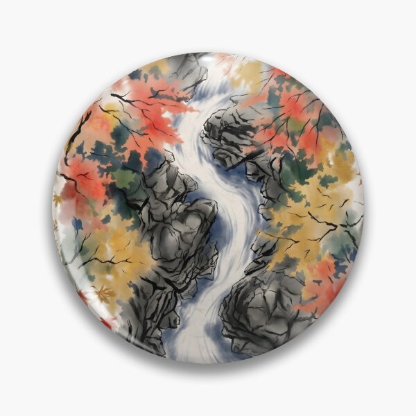 Item preview, Sumi-e Autumn Mountain Stream Art designed and sold by conohitoAI-ArtGallery.