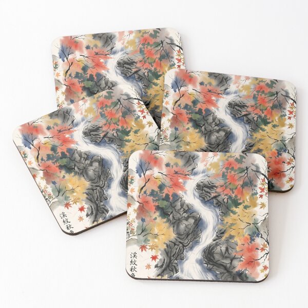 Item preview, Sumi-e Autumn Mountain Stream Art designed and sold by conohitoAI-ArtGallery.