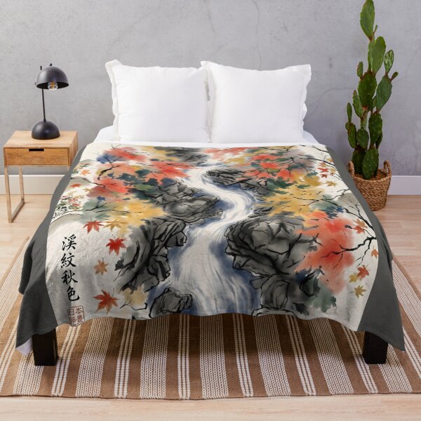 Item preview, Sumi-e Autumn Mountain Stream Art designed and sold by conohitoAI-ArtGallery.