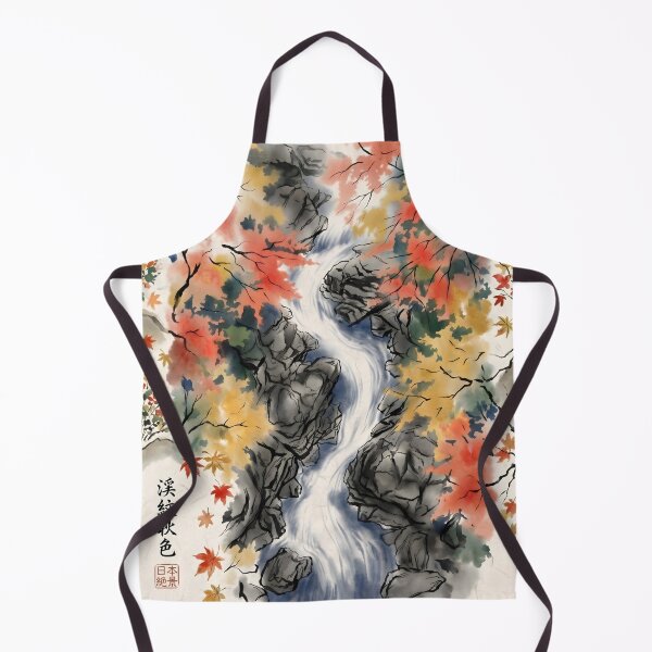 Item preview, Sumi-e Autumn Mountain Stream Art designed and sold by conohitoAI-ArtGallery.