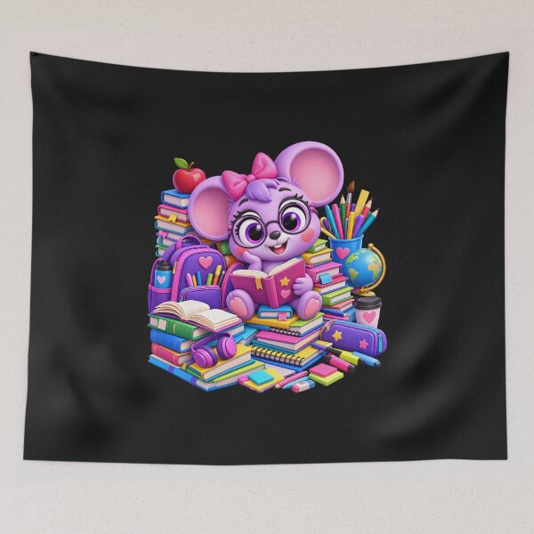 Item preview, Cute School Mouse with Books and School Supplies designed and sold by Les-Ink-Studio.