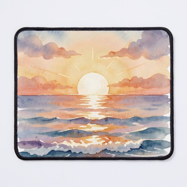 Item preview, Watercolor Sunset Rays: Ocean Surf Landscape designed and sold by Serene Strokes Art.