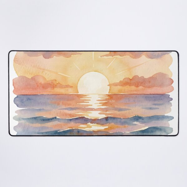 Item preview, Watercolor Sunset Rays: Ocean Surf Landscape designed and sold by Serene Strokes Art.