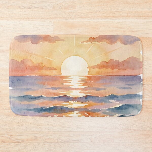 Item preview, Watercolor Sunset Rays: Ocean Surf Landscape designed and sold by Serene Strokes Art.
