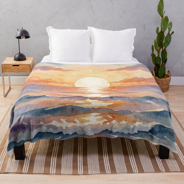 Item preview, Watercolor Sunset Rays: Ocean Surf Landscape designed and sold by Serene Strokes Art.