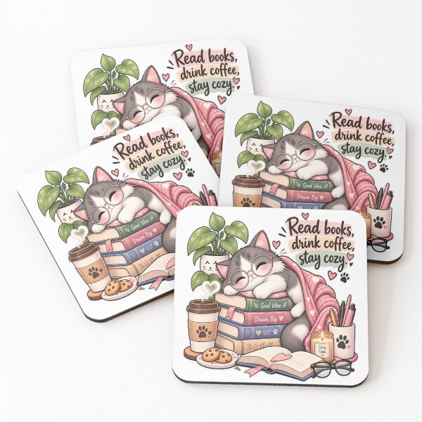 Item preview, Read Books Drink Coffee Stay Cozy Cute Bookish Cat Sticker designed and sold by Salwastore.