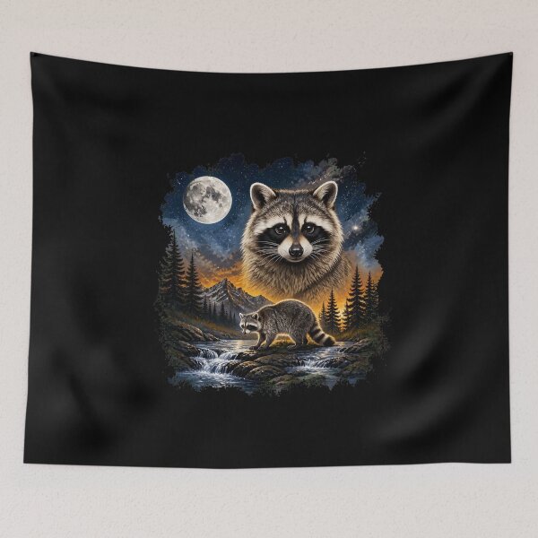 Item preview, Raccoon Night Sky Waterfall Moon Graphic designed and sold by shill-shop.