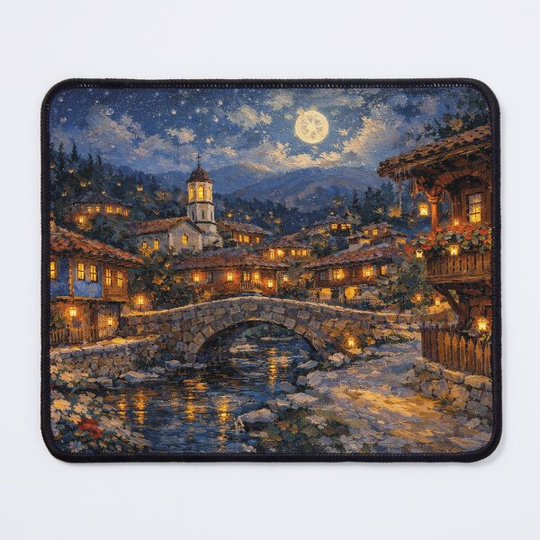 Item preview, A painting of Koprivshtitsa by night, Bulgaria – A Beautiful City in Europe. designed and sold by GalleryKauffeld.