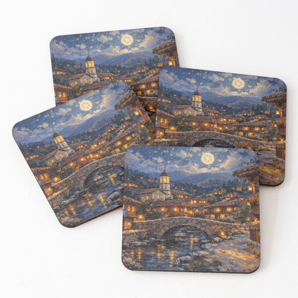 Item preview, A painting of Koprivshtitsa by night, Bulgaria – A Beautiful City in Europe. designed and sold by GalleryKauffeld.