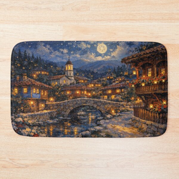 Item preview, A painting of Koprivshtitsa by night, Bulgaria – A Beautiful City in Europe. designed and sold by GalleryKauffeld.
