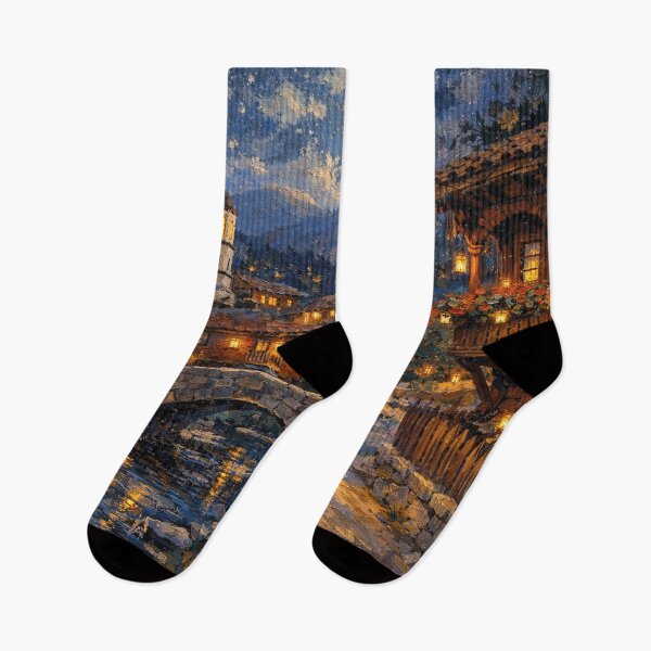Item preview, A painting of Koprivshtitsa by night, Bulgaria – A Beautiful City in Europe. designed and sold by GalleryKauffeld.
