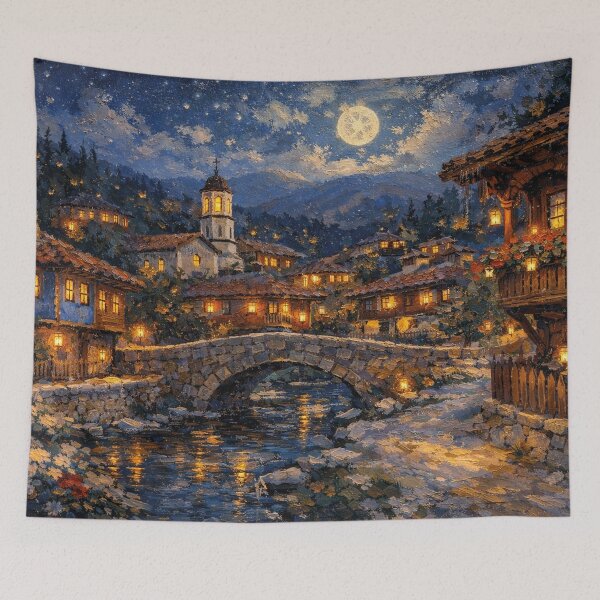 Item preview, A painting of Koprivshtitsa by night, Bulgaria – A Beautiful City in Europe. designed and sold by GalleryKauffeld.