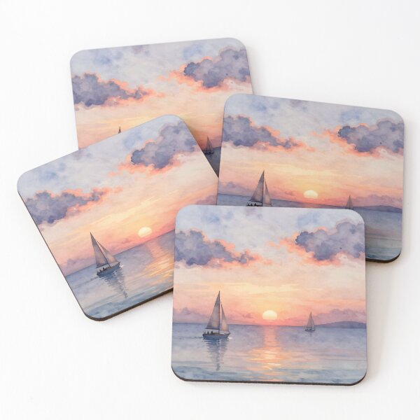 Item preview, Evening Cruise: Sailboats at Ocean Sunset designed and sold by Serene Strokes Art.
