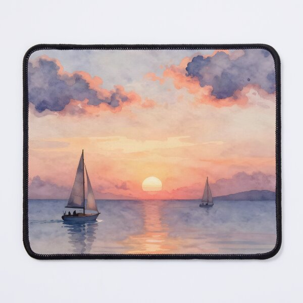 Item preview, Evening Cruise: Sailboats at Ocean Sunset designed and sold by Serene Strokes Art.