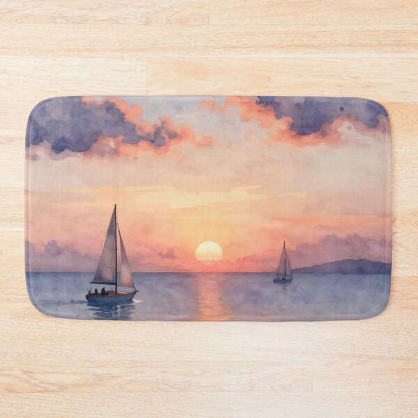 Item preview, Evening Cruise: Sailboats at Ocean Sunset designed and sold by Serene Strokes Art.