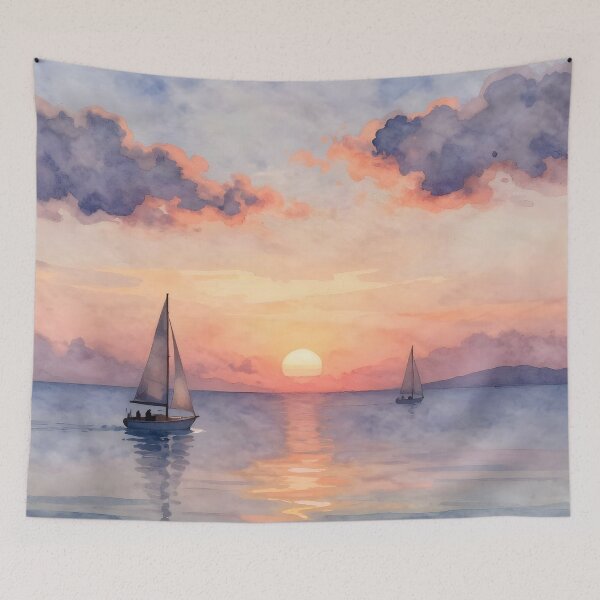 Item preview, Evening Cruise: Sailboats at Ocean Sunset designed and sold by Serene Strokes Art.