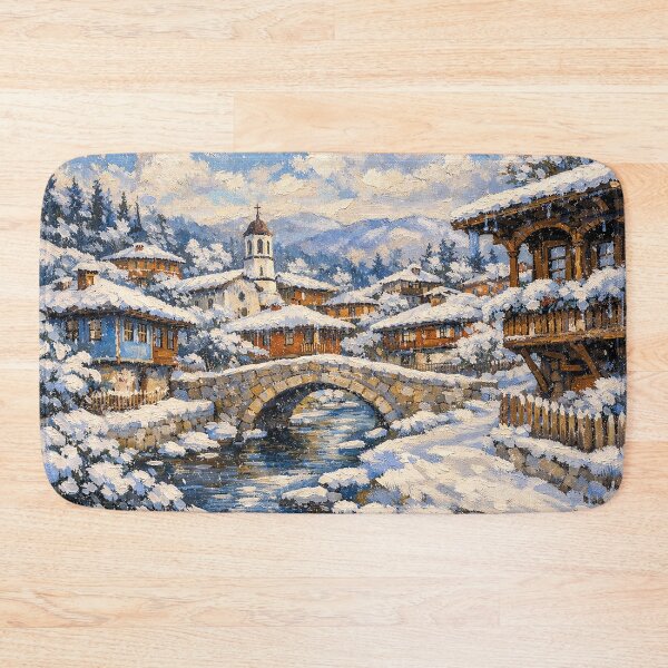 Item preview, Koprivshtitsa in Bulgaria painting – A Winter Scene in This Beautiful European City. designed and sold by GalleryKauffeld.