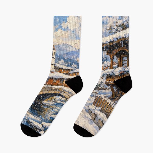 Item preview, Koprivshtitsa in Bulgaria painting – A Winter Scene in This Beautiful European City. designed and sold by GalleryKauffeld.