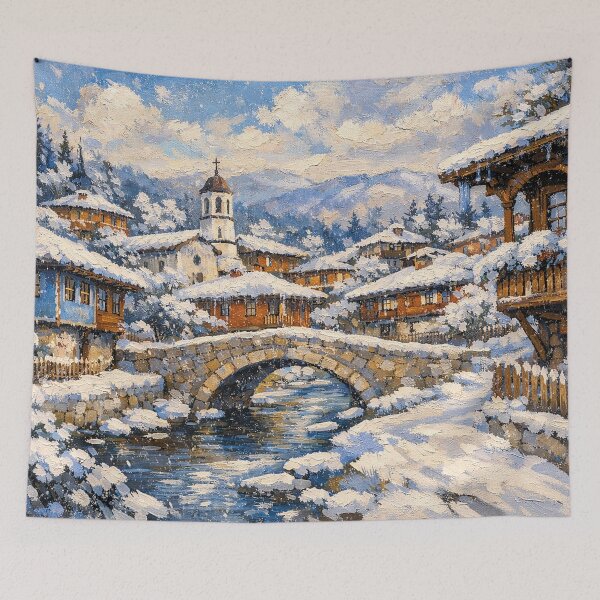 Item preview, Koprivshtitsa in Bulgaria painting – A Winter Scene in This Beautiful European City. designed and sold by GalleryKauffeld.