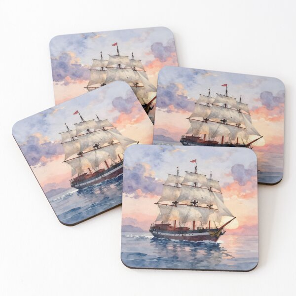 Item preview, Full Sail Ahead: Vintage Galleon at Sunset designed and sold by Serene Strokes Art.