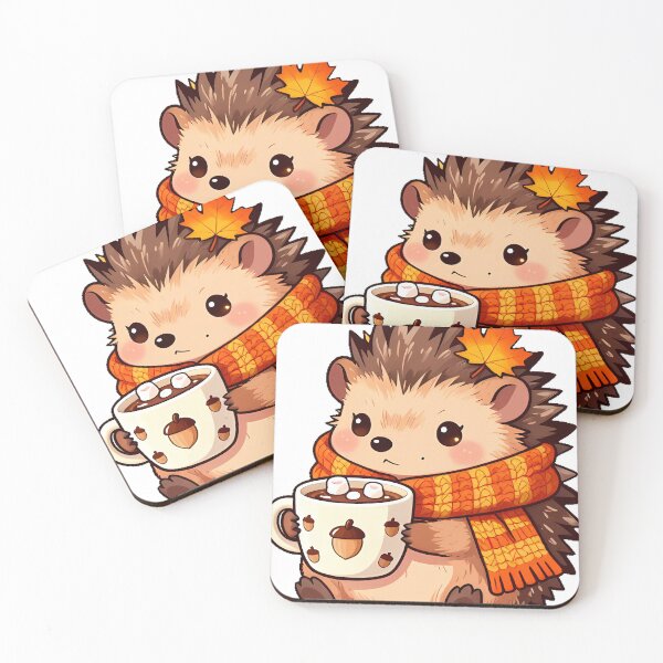 Item preview, Cozy Hedgehog with Maple Leaf Scarf and Cocoa designed and sold by pumsquare.