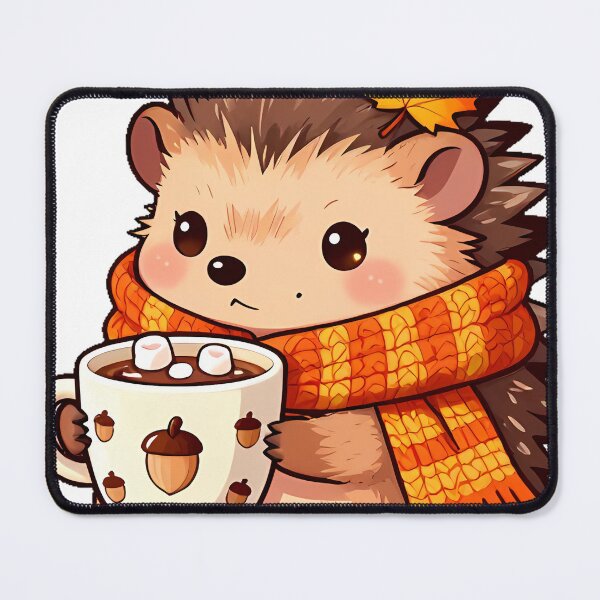 Item preview, Cozy Hedgehog with Maple Leaf Scarf and Cocoa designed and sold by pumsquare.