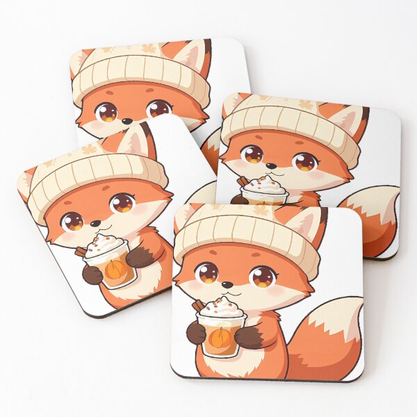 Item preview, Cozy Fox Cub with Pumpkin Spice Latte designed and sold by pumsquare.