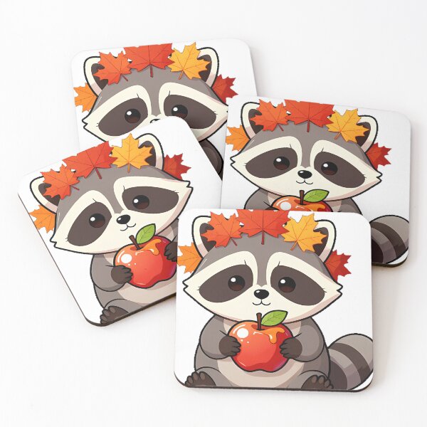 Item preview, Cozy Raccoon with Caramel Apple and Leaf Crown designed and sold by pumsquare.