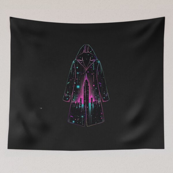 Item preview, raincoat holding neon reflections designed and sold by RetroWaveArtCo.