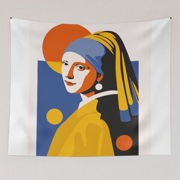 Item preview, Girl with a Pearl Earring | Modern Geometric Art | Vermeer Inspired Portrait | Bauhaus Art Print designed and sold by Studio pod Burom.